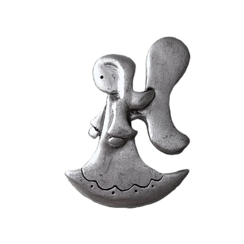 Vintage Angel Brooch Aitkens Pewter Puffy Silver Tone